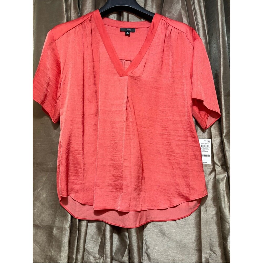 Alfani Coral V-Neck Short Sleeve Top 22↔️12↕️ #1792
